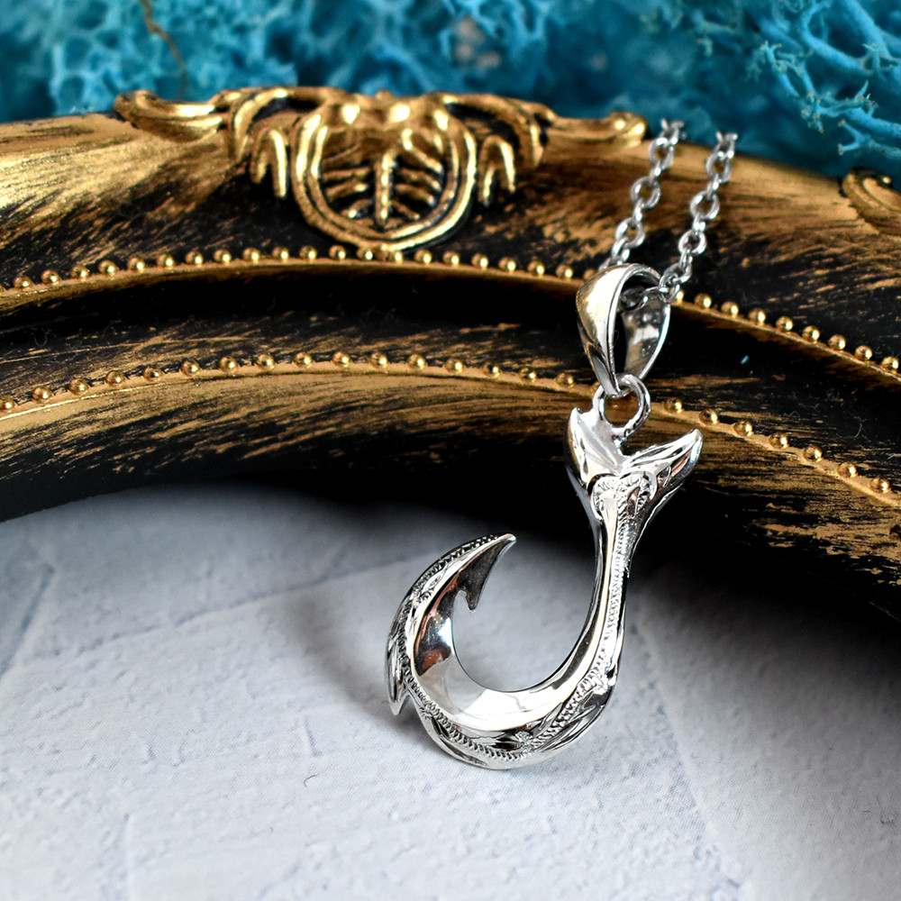 ハワイアンジュエリー フィッシュフック ネックレス シーフック スクロール シルバー925 幸運