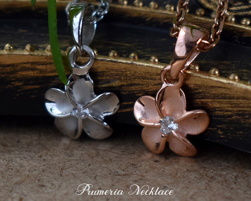 【新品】ハワイアンジュエリーネックレス　シルバー　ホワイトゴールド　プルメリア ハワイアンジュエリー ホワイトゴールド チェーン付きリング