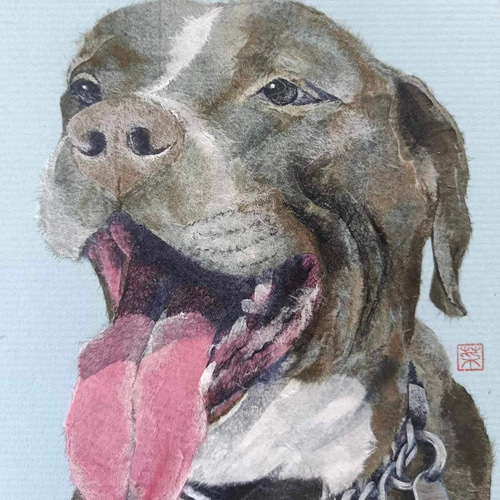 ハンドメイドちぎり絵 それゆけ 犬  和紙 受注制作】和紙ちぎり絵 ペットポートレート肖像画 切り絵 Wanko