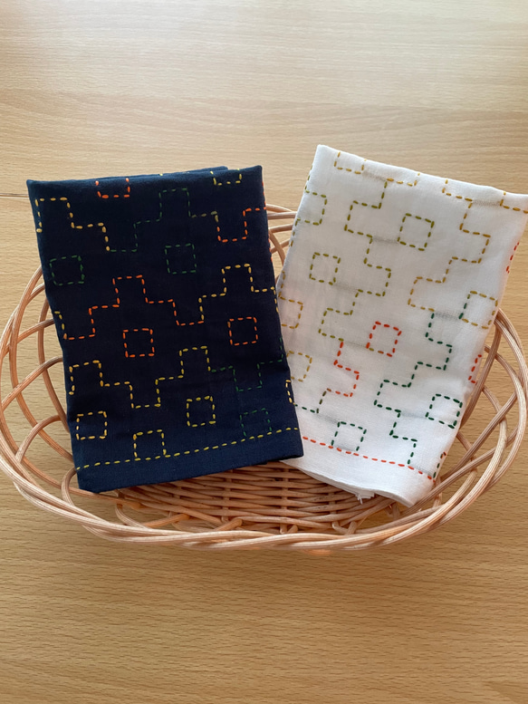 刺し子ふきん完成品ハンドメイド （刺し子ふきん 完成品 〈萌黄