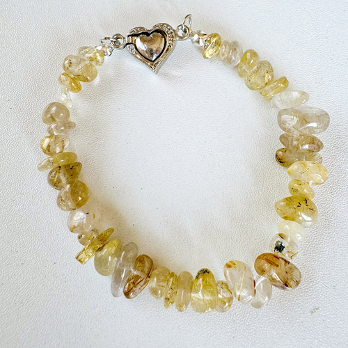 ゴールドルチルクォーツ 天然石ブレスレット ハート型磁石で脱着楽々