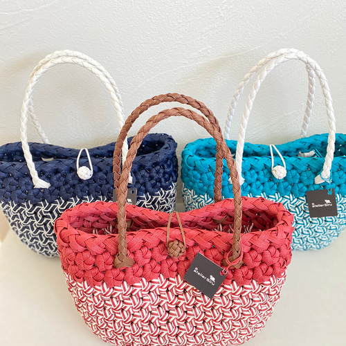 オーダー専用 クラフトバンド花結び かごバッグ Let's make a large flower knot knitted bag with a craft band