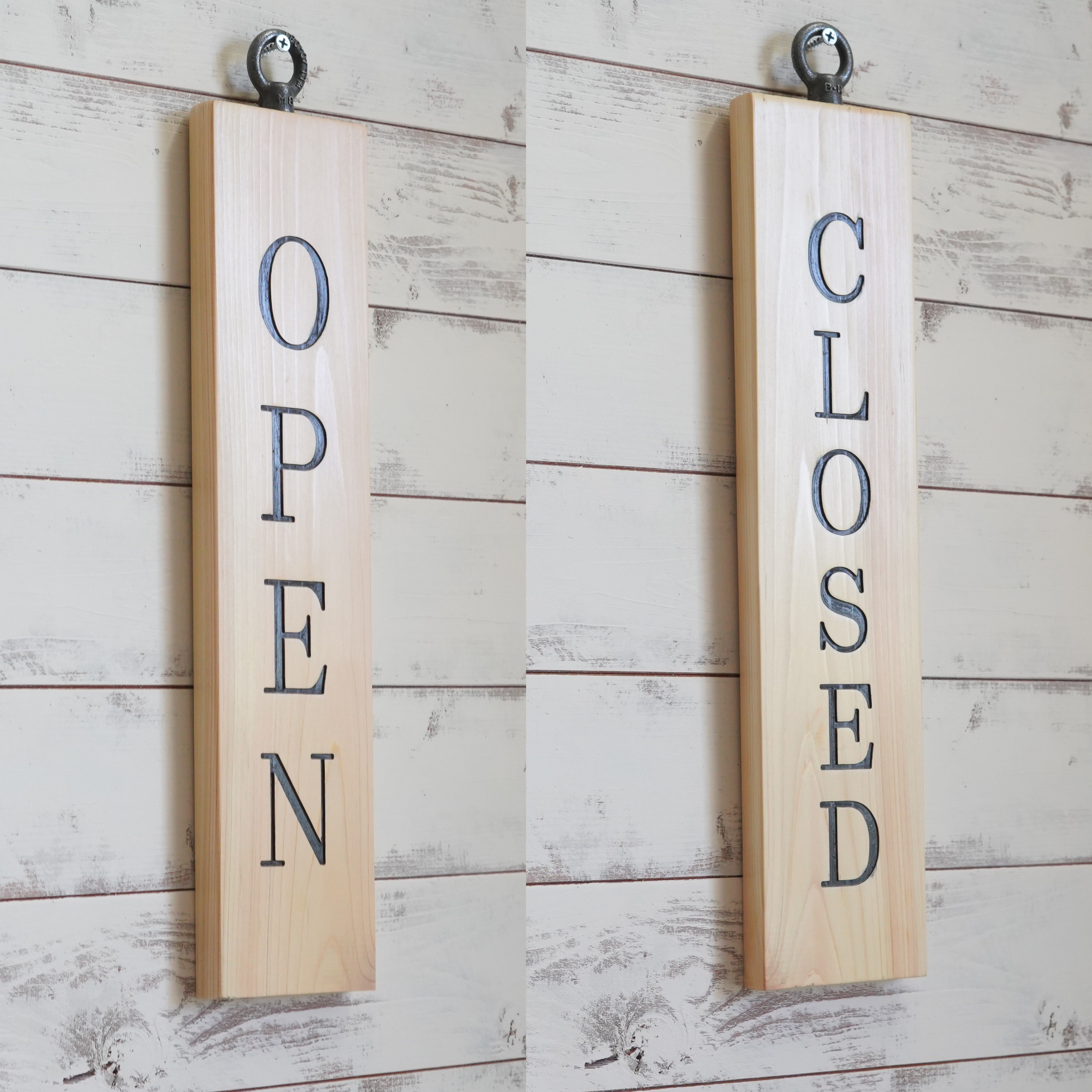 営業中 アルファベット】 カリン（花梨）のオープン看板 【木製