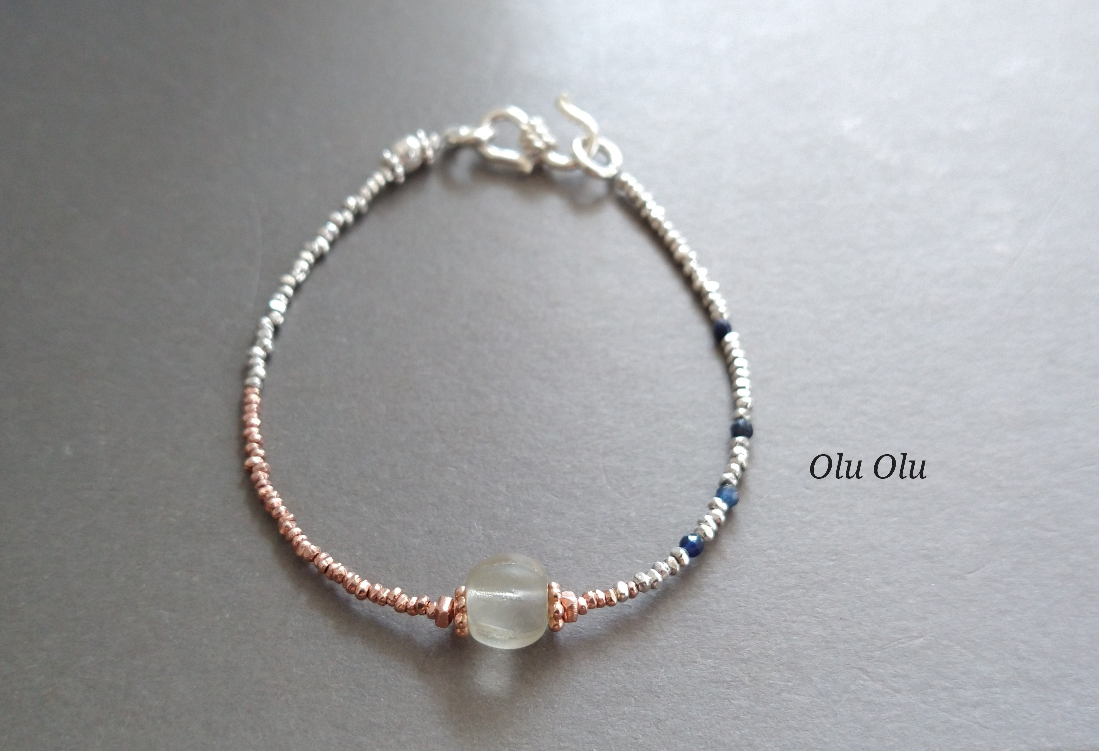 古代水晶×サファイア×カレンシルバーのブレスレット