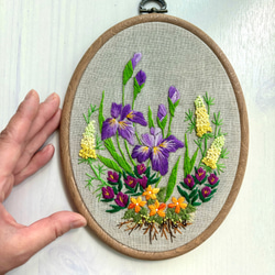 《受注製作》アヤメ＆ルピナス　 Iris sanguinea ＆Lupinus Garden 手刺繍タペストリー 4枚目の画像