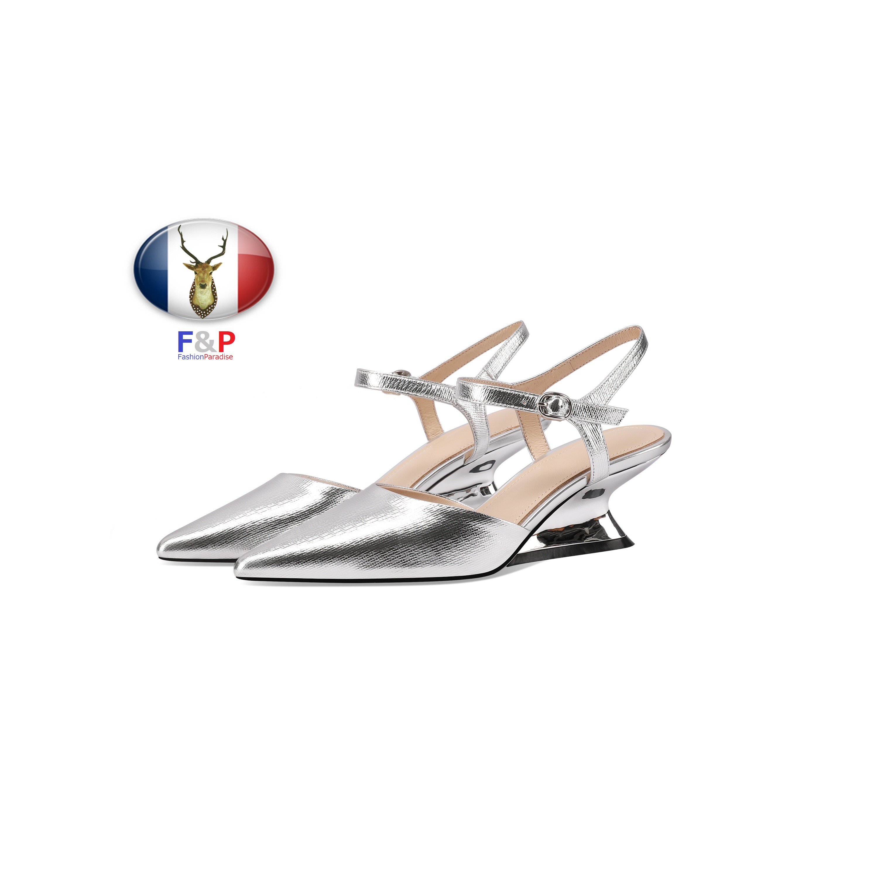 ポインテッドトゥ金属調ハラコレザーセパレートサンダルパンプス全2色