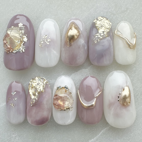 大人上品ネイルチップ/ぷっくりニュアンスネイル/宝石ネイル ネイル