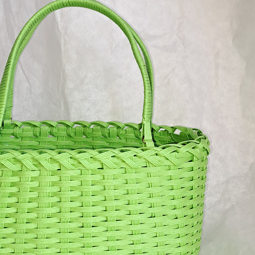 受注製作】エコクラフト かごバッグ 黄緑色 かごバッグ クラフト