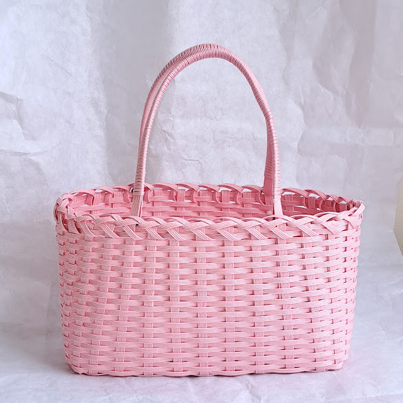 エバゴス エコバッグ　バッグチャーム　肩掛け　ピンク　チェック　かご　極美品 エバゴス エコバッグ バッグチャーム 肩掛け ピンク チェック