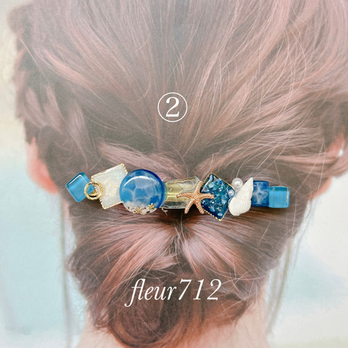 シーグラス マーメイド シェル バレッタ ヘアアクセサリー マリン 