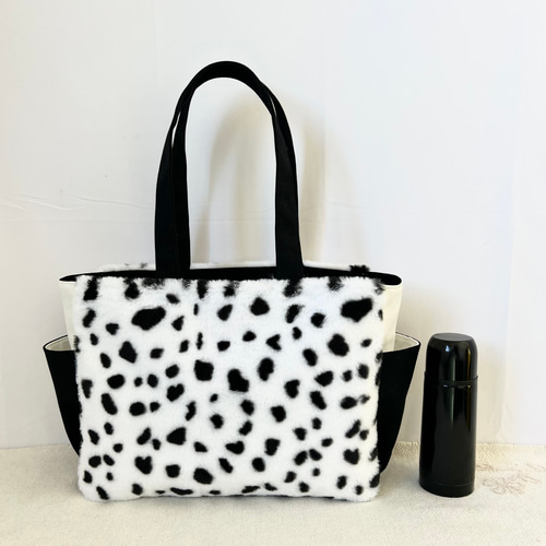 Lサイズ】ダルメシアン ボア 倉敷帆布使用 肩掛けトートバッグ サイド