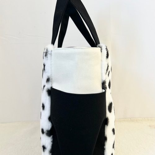 Lサイズ】ダルメシアン ボア 倉敷帆布使用 肩掛けトートバッグ サイド