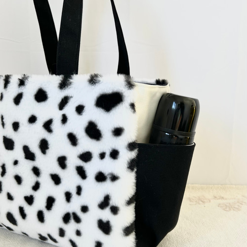 Lサイズ】ダルメシアン ボア 倉敷帆布使用 肩掛けトートバッグ サイド