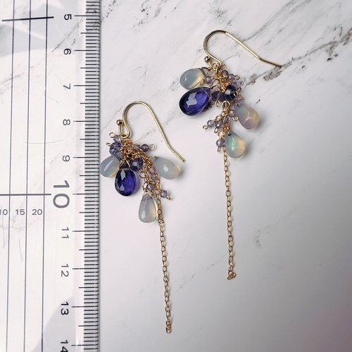 14kgfアイオライト・ニュアンスカラーオパールピアス/イヤリング