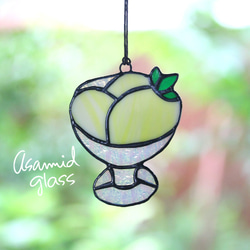 ステンドグラス バオバブの木 グリーンの葉っぱ ガラスのオブジェ