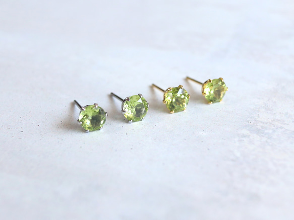 ☆大人気☆8月誕生石【アリゾナ産 大粒ペリドット AAA 6mm】つけっぱなしOK 錆びないサージカルステンレス ピアス 6枚目の画像