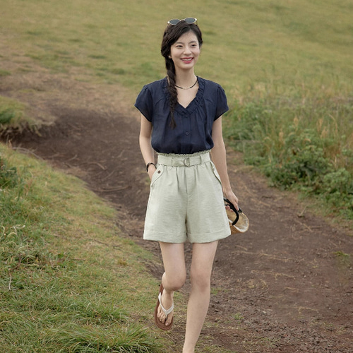 Vネックギャザー入りブラウス 半袖ブラウス ブラウス hellodream 通販