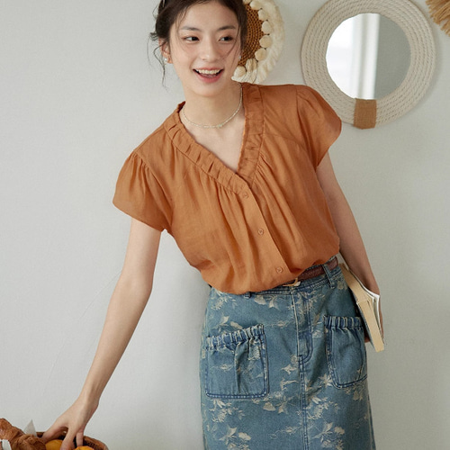 Vネックギャザー入りブラウス 半袖ブラウス ブラウス hellodream 通販