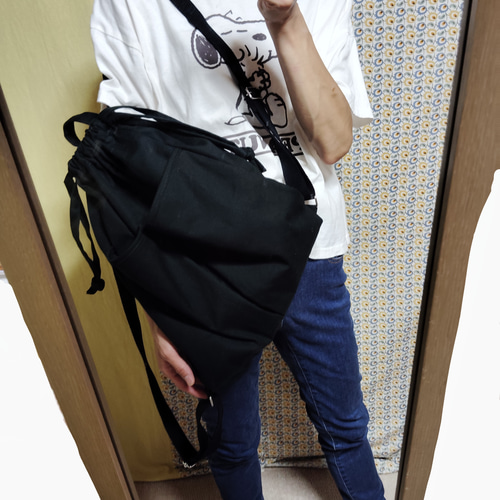弱撥水加工8号帆布 リュックサック 黒 リュック・バックパック