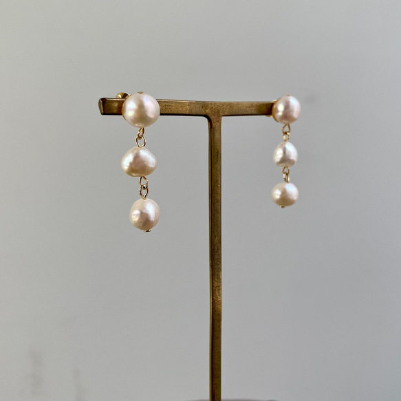 淡水パールの3連ピアス/イヤリング ピアス（スタッド・一粒） R 通販