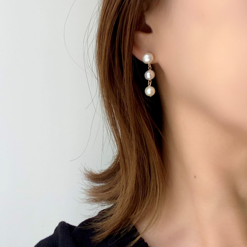 淡水パールの3連ピアス/イヤリング ピアス（スタッド・一粒） R 通販