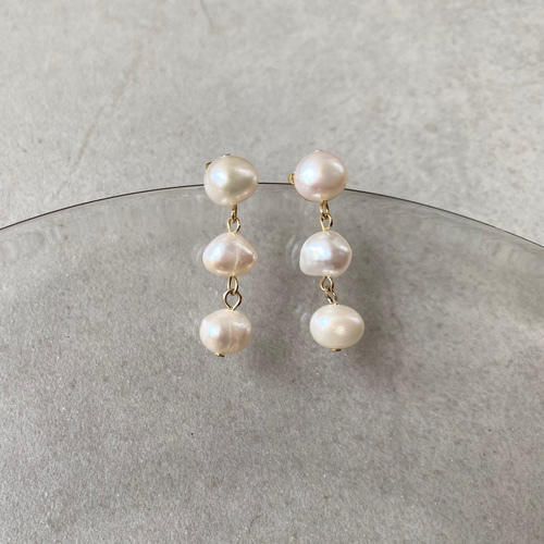 淡水パールの3連ピアス/イヤリング ピアス（スタッド・一粒） R 通販