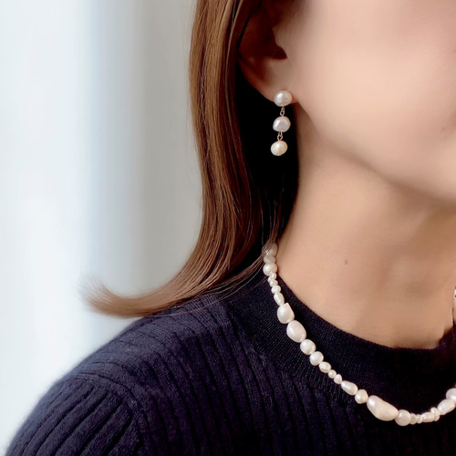 淡水パールの3連ピアス/イヤリング ピアス（スタッド・一粒） R 通販