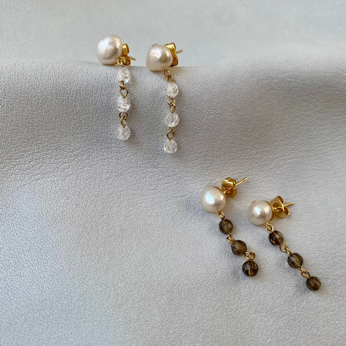 淡水パールとクラック天然石の揺れるピアス/イヤリング ピアス