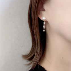 淡水パールとクラック天然石の揺れるピアス/イヤリング ピアス