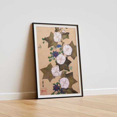 「数量限定 在庫処分セール」 立葵の花日本画インテリアポスター☆夏タチアオイ和室和モダン 絵画