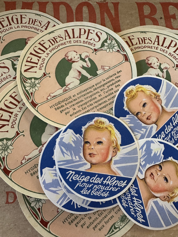 フランス ベビーパウダーラベル 2種12枚セット ヴィンテージ シール