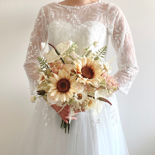 ひまわりのウェディングブーケ【結婚式/ウェディング/リゾート婚/前
