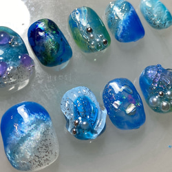 【海月】オーダーネイルチップ 海月と海のネイルチップ ネイルチップ（つけ爪） ふらっふぃ