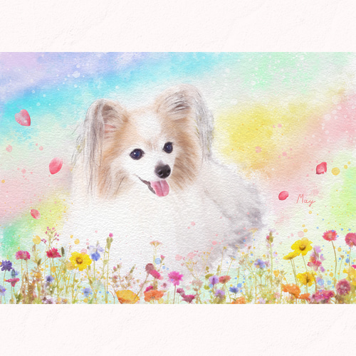 虹の橋】水彩画風 うちの子イラスト ペット似顔絵 イラスト
