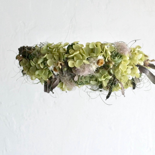 アナベルとスモークツリーのフライングリース 直径22cm ドライフラワー