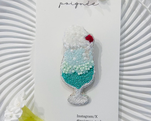 まさはる チューリップ メロンソーダ ビーズ刺繍ブローチ まさはる