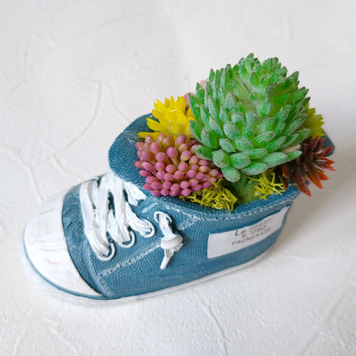 多肉（フェイク）植物寄せ植え スニーカー CT触媒加工 多肉植物