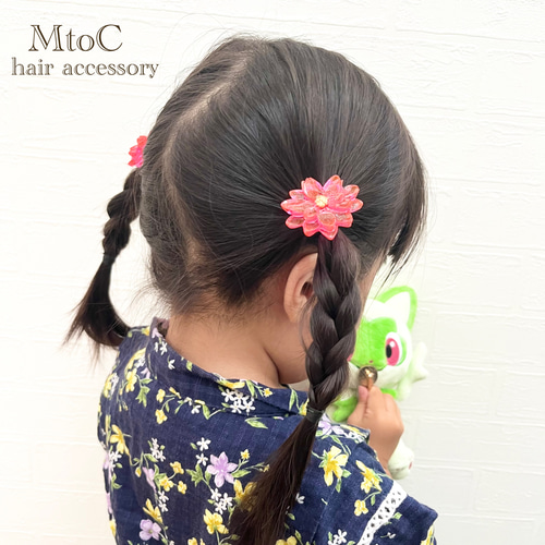 レジン キラキラお花ヘアゴム/ヘアクリップ キッズ ベビー】子供