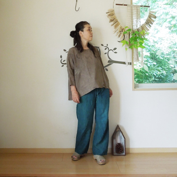送料無料の商品 asana HEMP100% テロテロ カットソー○草木染め麻墨グレー カットソー(長袖+七分)