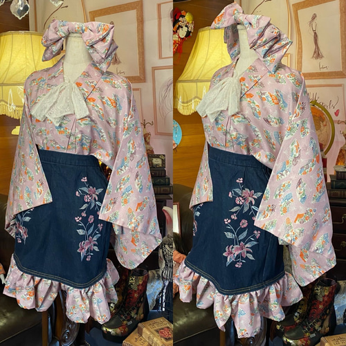 和洋折衷 着物 リメイク セットアップ ツーピース 2部式 コラージュ  