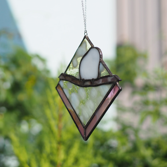 シマエナガのサンキャッチャー　ステンドグラス　ガラス　パネル　インテリア雑貨 6枚目の画像