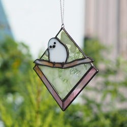 シマエナガのサンキャッチャー　ステンドグラス　ガラス　パネル　インテリア雑貨 8枚目の画像