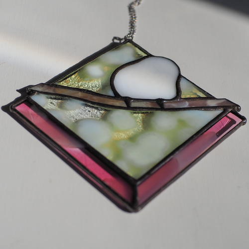 シマエナガのサンキャッチャー ステンドグラス ガラス パネル