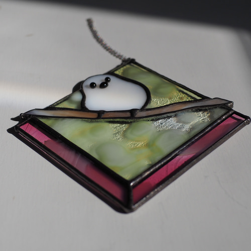 シマエナガのサンキャッチャー ステンドグラス ガラス パネル