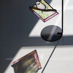 シマエナガのサンキャッチャー　ステンドグラス　ガラス　パネル　インテリア雑貨 10枚目の画像