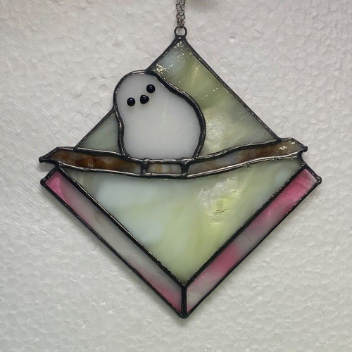 シマエナガのサンキャッチャー ステンドグラス ガラス パネル