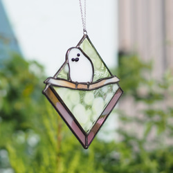 シマエナガのサンキャッチャー　ステンドグラス　ガラス　パネル　インテリア雑貨 7枚目の画像