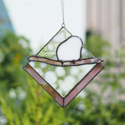 シマエナガのサンキャッチャー　ステンドグラス　ガラス　パネル　インテリア雑貨 4枚目の画像