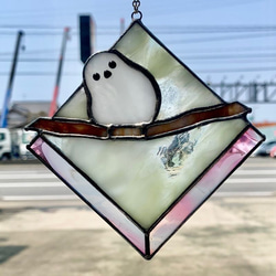 シマエナガのサンキャッチャー　ステンドグラス　ガラス　パネル　インテリア雑貨 9枚目の画像