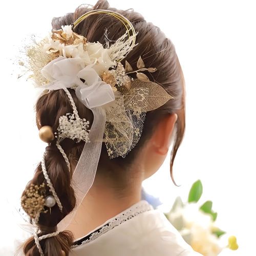 お得セット ホワイト×ゴールド 編み 成人式髪飾り 髪飾り 卒業式 成人式 ヘアアクセサリー